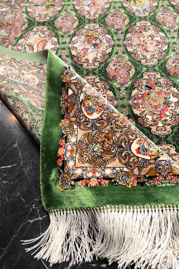 فرش تمام ابریشم ربات مدل گلستان قابی - Image 4