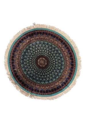 فرش دایره تمام ابریشم ربات بافت نقشه گنبد شهسوارپور 70 رج کد 2000284