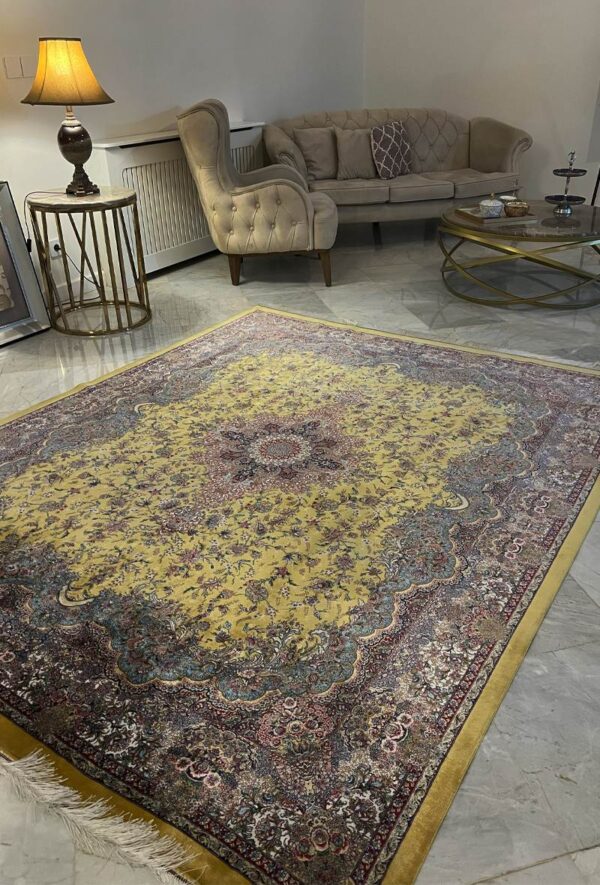 فرش تمام ابریشم ربات بافت طرح لچک ترنجی کد 2000107 - Image 5