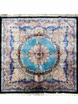 فرش تمام ابریشم ربات بافت لچک ترنجی مربع کد 2000264