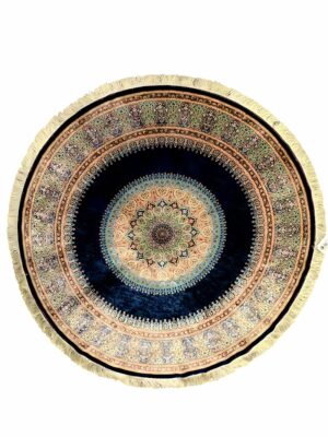 قالیچه ربات بافت گنبدی ۷۰ ابریشم سرمه ای کرم کد :2000267