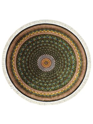 قالیچه  ربات بافت دایره گنبدی ۷۰ ابریشم سبز گردوئي کد: 2000268