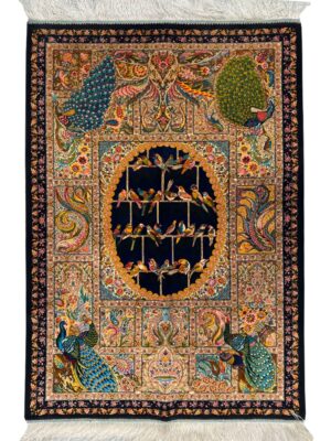 فرش ربات بافت باغ پرندگان70رج ابريشم و بنبوسيلک کد 2000767