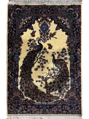 فرش ربات بافت طاووسي لچک ترنچي 70 رج ابريشم و بنبوسيلک کد 2002810