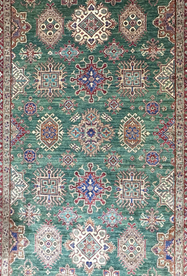 دست بافت سلطان آباد هندسي 30 پشم دست ريس سبز کرم-زرشکي کد 2000028 - Image 2