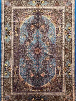 قالیچه ربات بافت ابریشم و بنبوسیلک نقشه جمشیدی 70 کد 2000526