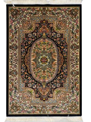 قالیچه تمام ابریشم ربات بافت طرح سینی گل کد 2000542