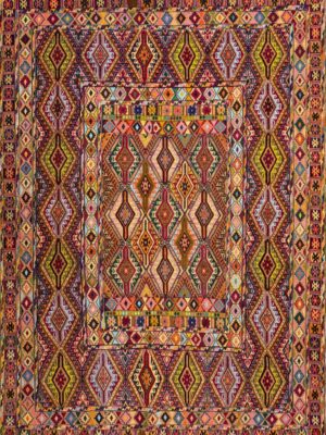 قالیچه دست بافت گلیم سوزنی نقشه خشتی بلوچی 50 رج کد 2000799