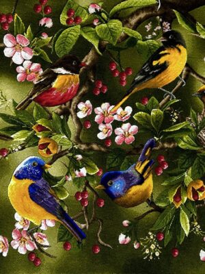 تابلو فرش مستطیل باغ پرندگان 50 رج کرک و ابریشم کد 2001737