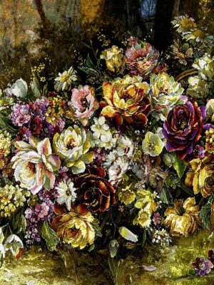 تابلو فرش مستطیل گل وارونه 50 رج کرک چله ابریشم کد 2001757