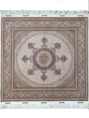فرش دست بافت تبریز مربع ریز ماهی کمال الملک  50 رج کرک و ابریشم کد 2003205