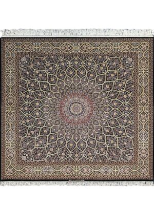 فرش دست بافت اصفهان مربع گنبدی 50 رج کرک و ابریشم کد 2002393