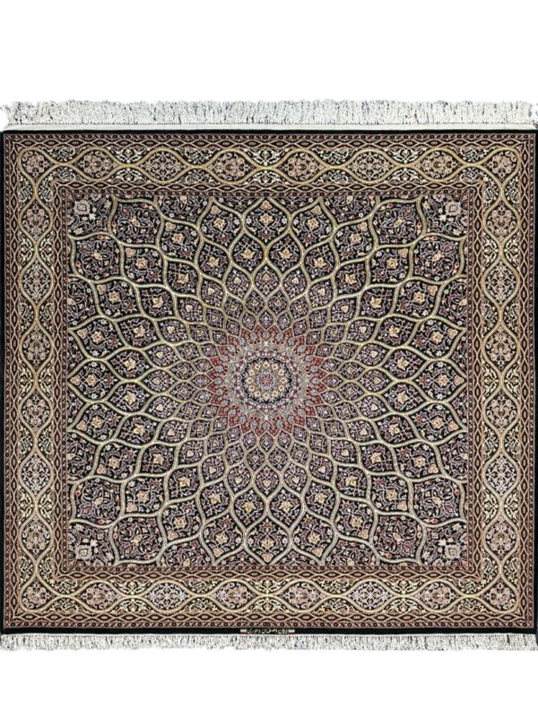 فرش دست بافت اصفهان مربع گنبدی 50 رج کرک و ابریشم کد 2002393