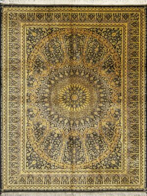 فرش دست بافت قم گنبدی 50 رج تمام ابریشم کد 2002832