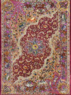 فرش دست بافت قم کاشی زاده 60 رج تمام ابریشم کد 2002838