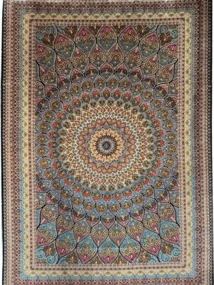 فرش ربات بافت مستطیل گنبدی 70 رج ابریشم و بنبوسیلک کد 2003091