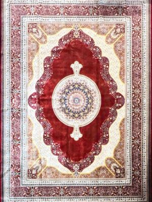 فرش ربات بافت تمام ابریشم عنابی نقشه موسوی کد 2003130