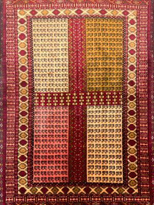 فرش دست بافت خراسان دو رو  نقشه انسی - نقشه ترکمن 100 رج تمام ابریشم کد 2003140