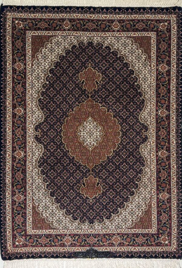 فرش دست بافت مستطیل ریز ماهی عبدالهی 40 رج کرک و ابریشم