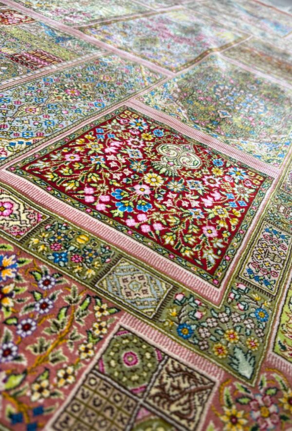 فرش دست بافت مستطیل خشتی شایسته  70 رج تمام ابریشم - Image 6
