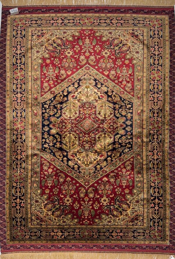 دست بافت  مستطیل  لچک ترنچی کف ساده 90 رج تمام ابریشم - Image 8