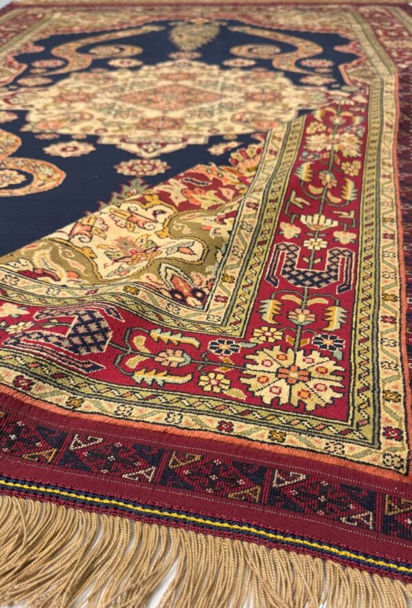دست بافت  مستطیل  لچک ترنچی کف ساده 90 رج تمام ابریشم - Image 7