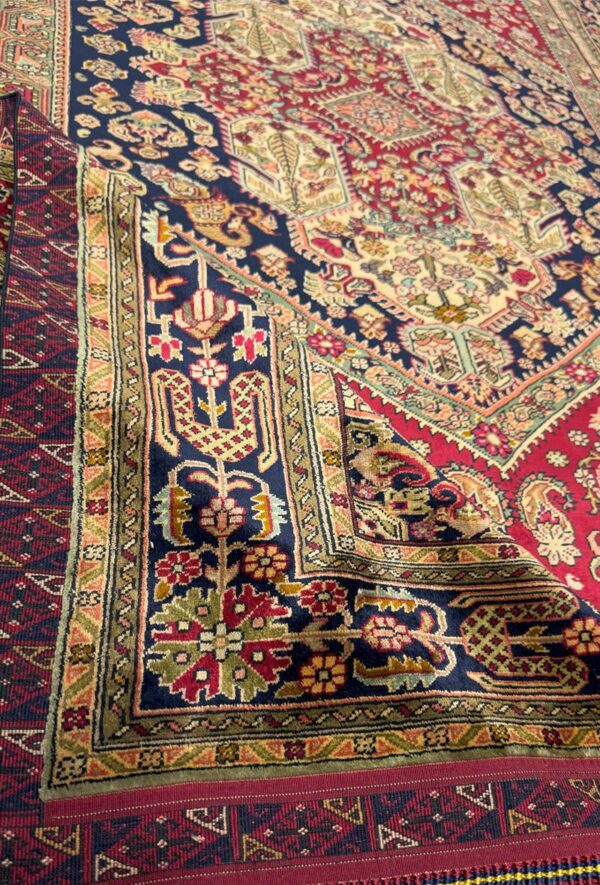 دست بافت  مستطیل  لچک ترنچی کف ساده 90 رج تمام ابریشم - Image 6