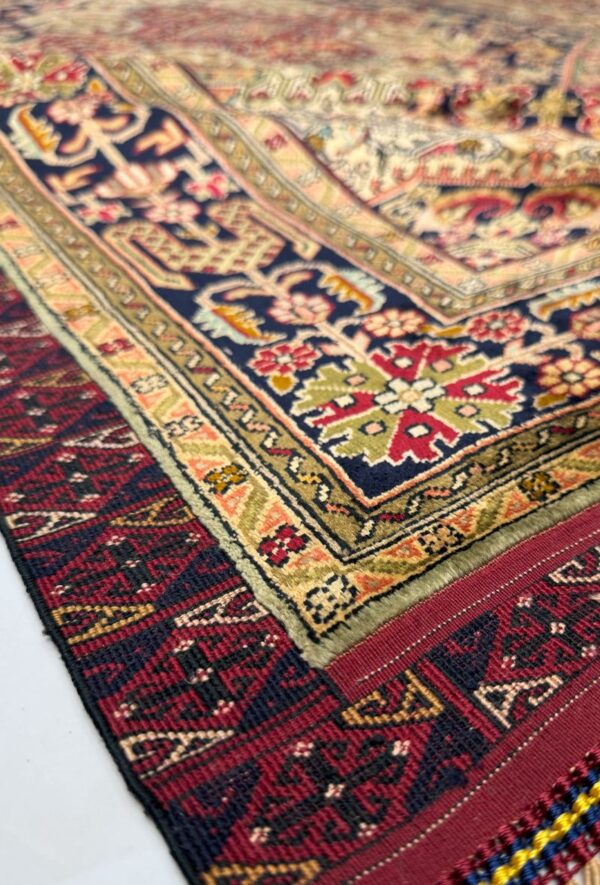 دست بافت  مستطیل  لچک ترنچی کف ساده 90 رج تمام ابریشم - Image 4
