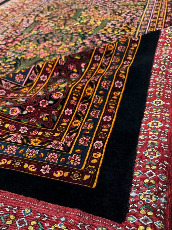 فرش دست بافت مستطیل هزار گل 80 رج تمام ابریشم - Image 2
