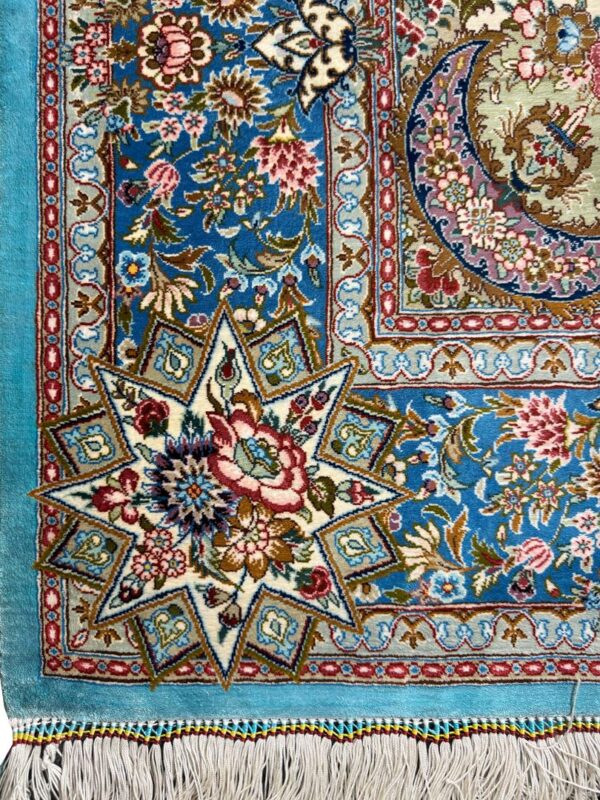 فرش دست بافت قم لچک ترنجی احمدی 80 رج تمام ابریشم کد 2003171 - Image 3