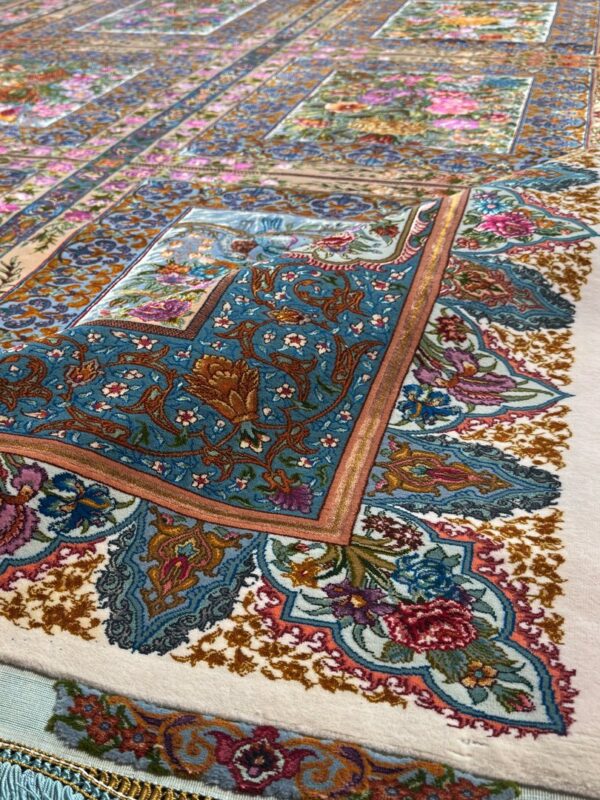 فرش دست بافت مستطیل گلستان 70 رج کرک و ابریشم - Image 4
