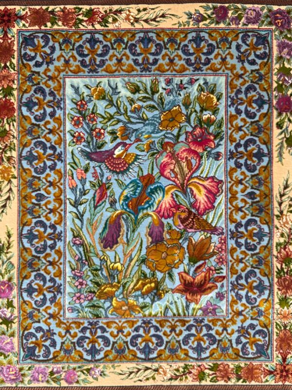 فرش دست بافت مستطیل گلستان 70 رج کرک و ابریشم - Image 7
