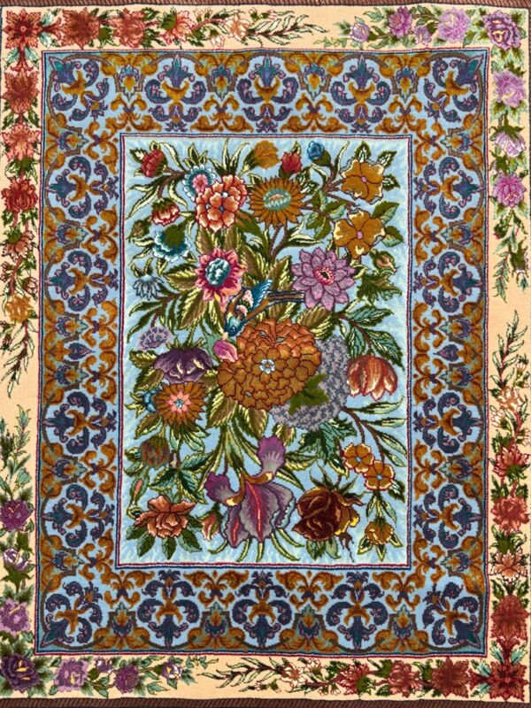 فرش دست بافت مستطیل گلستان 70 رج کرک و ابریشم - Image 6