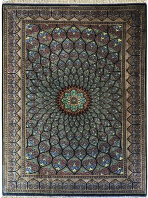 فرش دست بافت گنبدی موسوی 85 رج تمام ابریشم کد 2003215