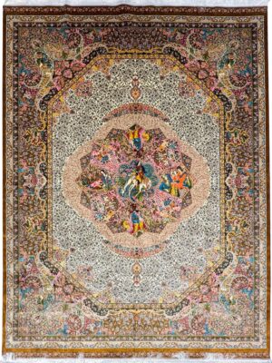 فرش تمام ابریشم ربات بافت نقشه عشاق ایران 80 رج کد 2000502