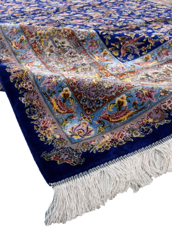 فرش ربات بافت پشم ابریشم تبریز نقشه باغ پرندگان 70رج کد 2001684 - Image 2