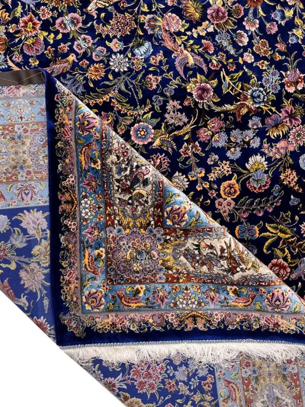 فرش ربات بافت پشم ابریشم تبریز نقشه باغ پرندگان 70رج کد 2001684 - Image 3