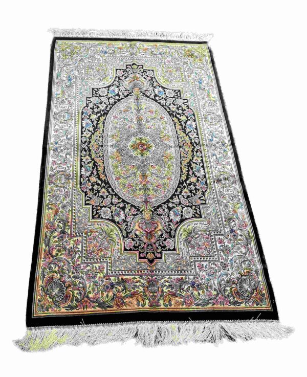 قالیچه تمام ابریشم ربات بافت طرح سینی گل کد 2000542 - Image 5