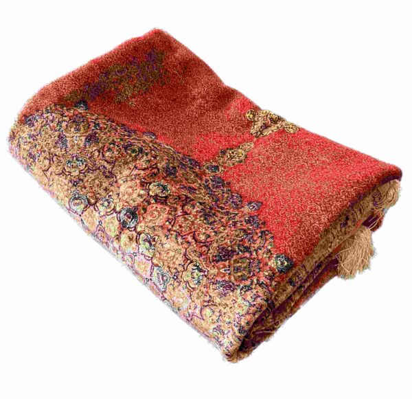 قالیچه تمام ابریشم ربات بافت طرح لچک ترنجی پتینه بافی کد 2000103 - Image 4