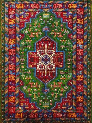 قالیچه دست بافت پشم ابریشم نقشه مهر گردون 40 رج کد 2003330