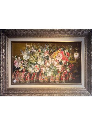 تابلو فرش تبريز مستطيل  گل عرضي فانوس امير تاري 50 رج کد 2003289