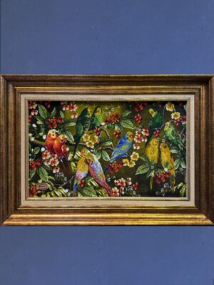 تابلو فرش تبريز گل و پرنده مستطیل کد 2003268