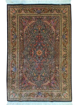 فرش ربات بافت مستطیل  طرح جمشیدی 70 رج ابريشم و بنبوسيلک کد 2000099