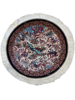 فرش ربات دایره طرح شکارگاه 70 رج ابريشم و بنبوسيلک کد 2000100