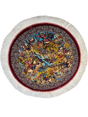 فرش ربات دایره طرح شکارگاه 70 ابريشم و بنبوسيلک کد 2000102
