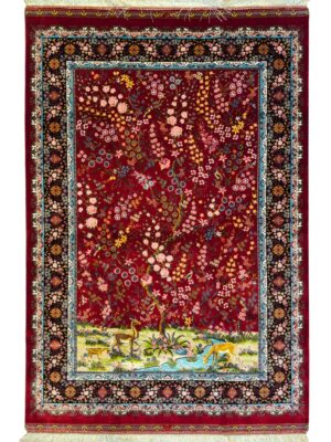 فرش ربات بافت طرح درخت زندگی 70رج ابريشم و بنبوسيلک کد 2000380