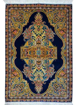 فرش ربات بافت طرح لچک ترنجی مدل 70رج ابريشم و بنبوسيلک کد 2000544