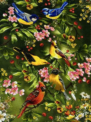 تابلو فرش مستطیل باغ پرندگان 50 رج کرک چله ابریشم کد 2001708