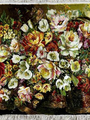 تابلو فرش مستطیل گل وارونه 50 رج کرک چله ابریشم کد 2001755