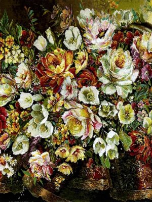 تابلو فرش مستطیل سبد گل عرضی 50 رج کرک چله ابریشم کد 2001756